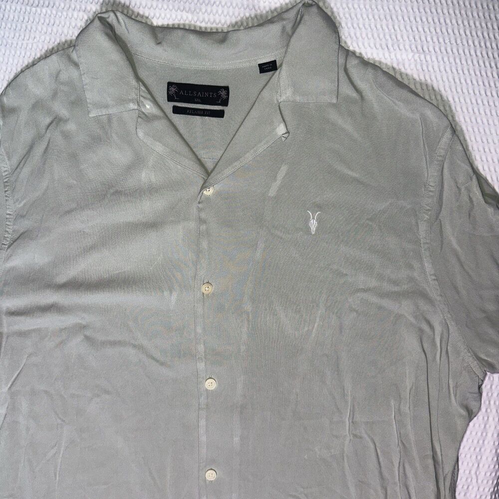 ALLSAINTS Archive Men's 2XL Short Sleeve Collared Button-Up plain green